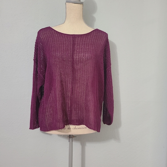 Eileen‎ Fisher Linen Open Weave Plum Top Size Large - Picture 1 of 9